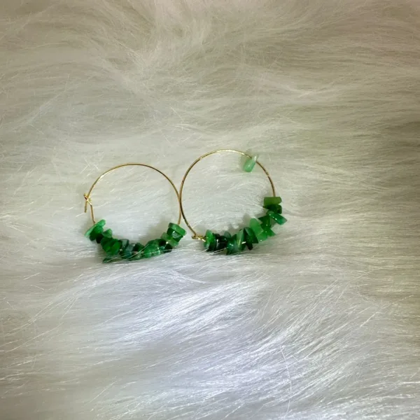 Green jade 'Every Path Leads to Fortune' hoop earrings with gold accents, symbolizing prosperity on life's journeys.