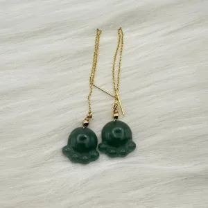 Charming 'Cute Cat Paw' green jade earrings with 14K gold detailing, perfect for a touch of whimsy.