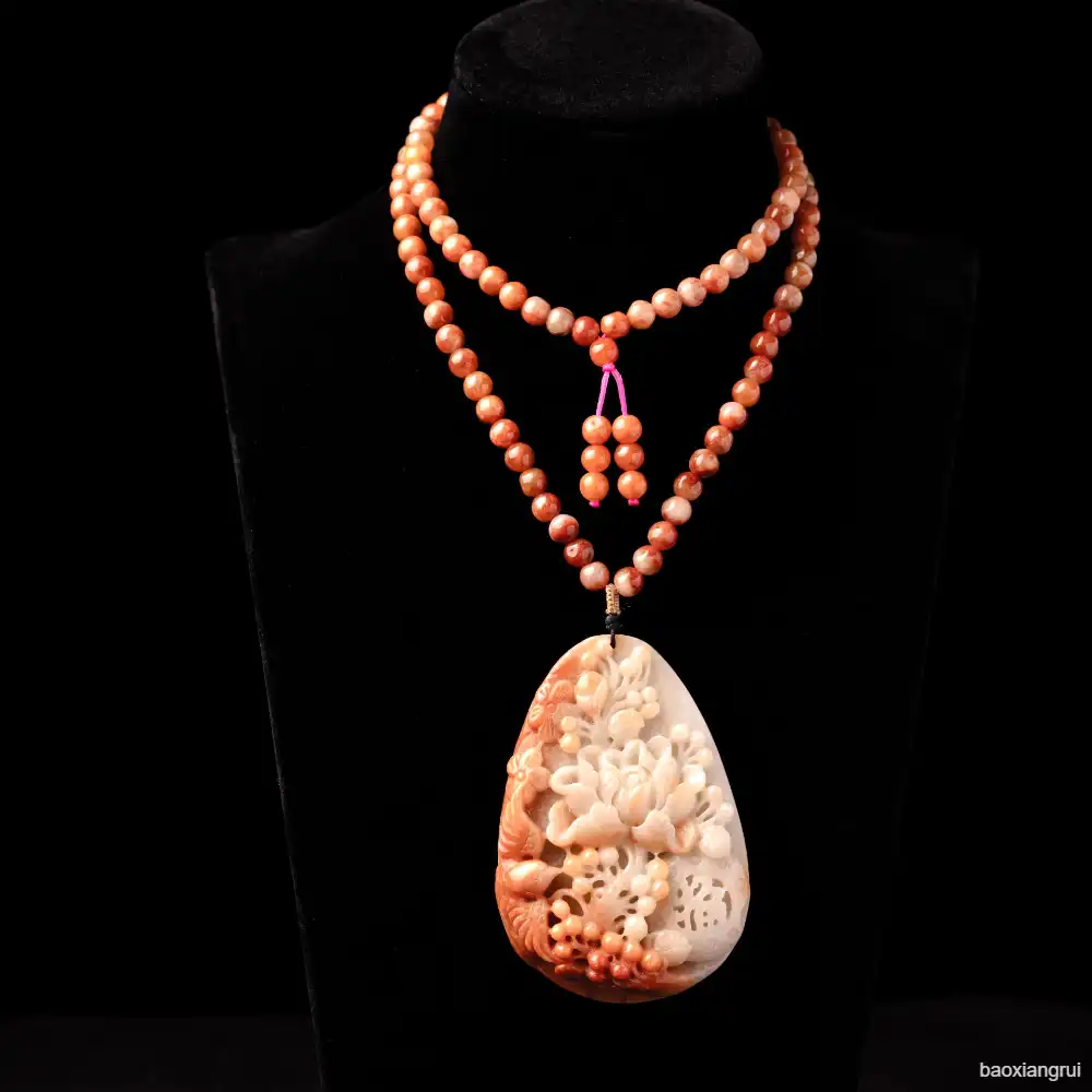 花卉雕刻红玉吊坠— Jade Pendant | Bao Xiang Rui 寶祥瑞
